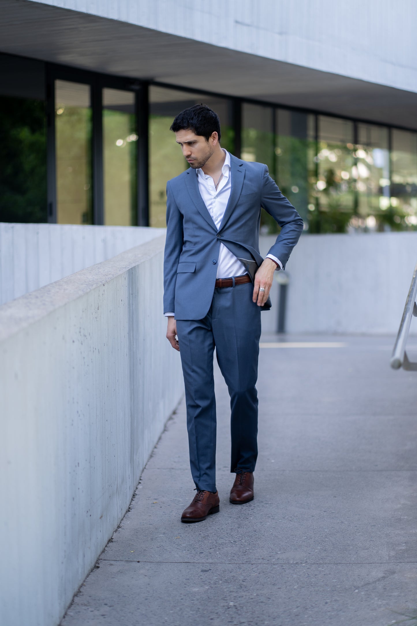 Traje Slim Fit Dos Piezas Azul Pizarra