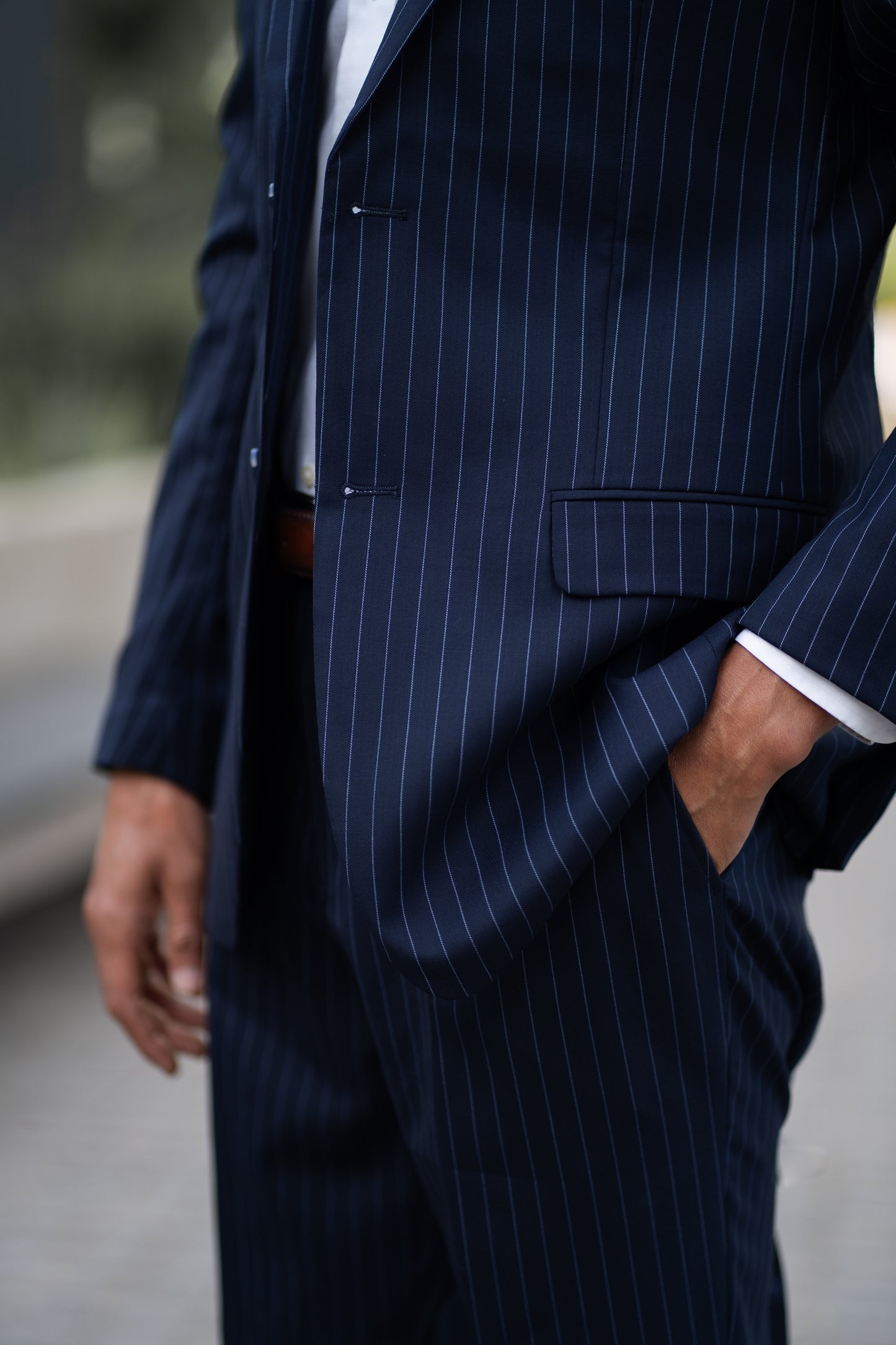 Traje Slim Fit Dos Piezas Azul Rayado