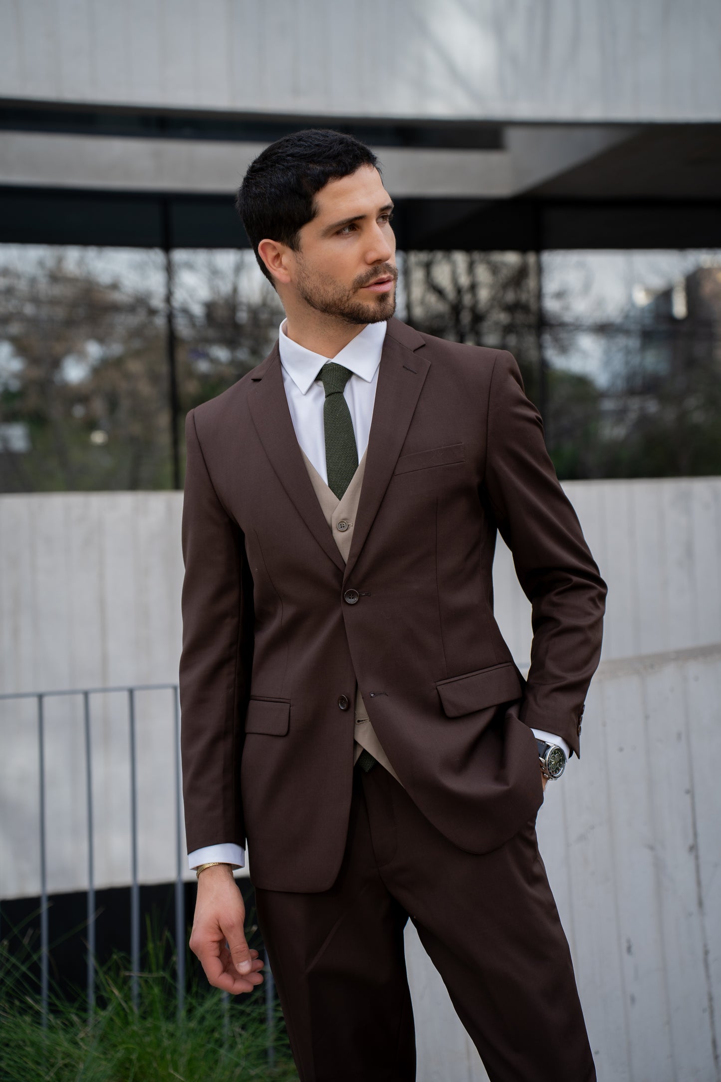 Traje Slim Fit Dos Piezas Café