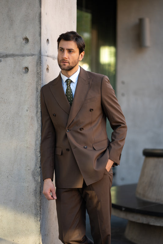Traje Cruzado Dos Piezas Café