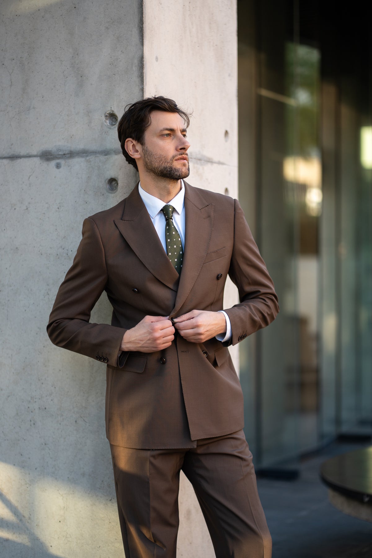 Traje Cruzado Dos Piezas Café