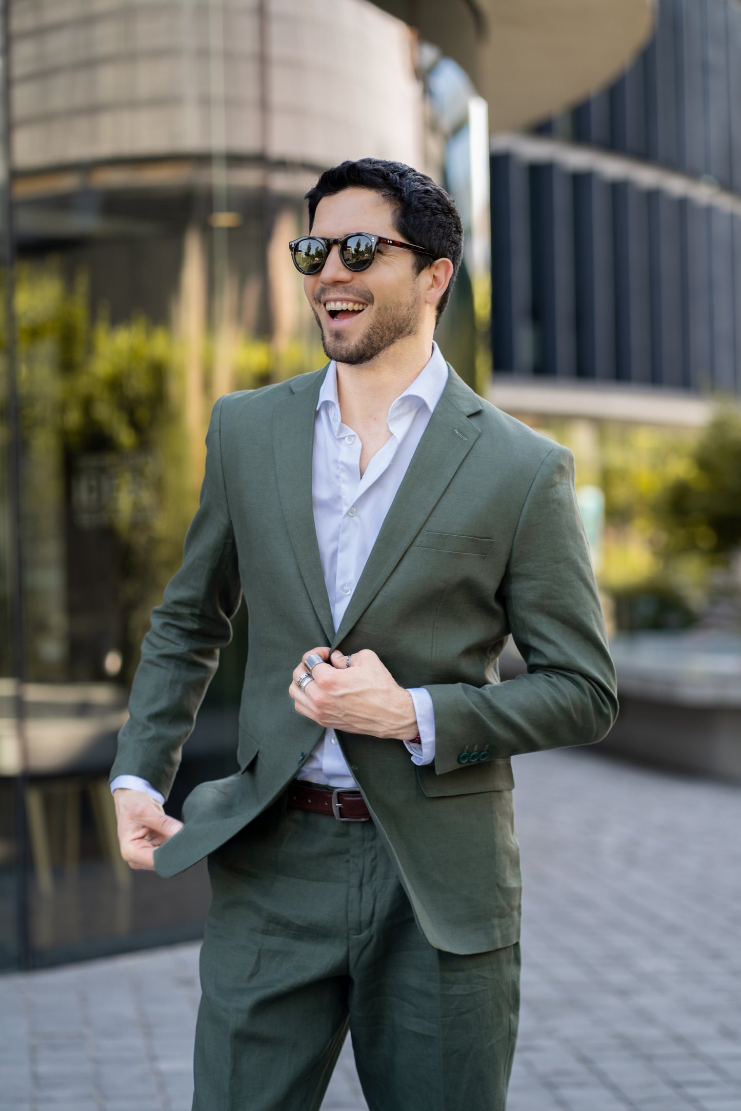 Traje Slim Fit Dos Piezas Lino Verde