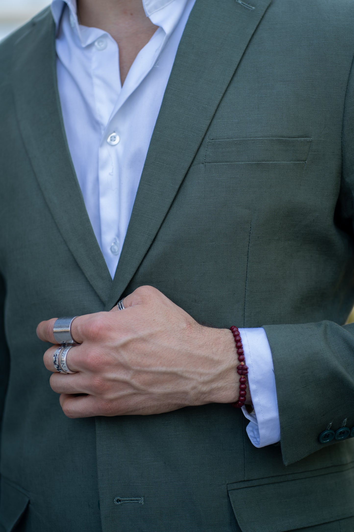 Traje Slim Fit Dos Piezas Lino Verde