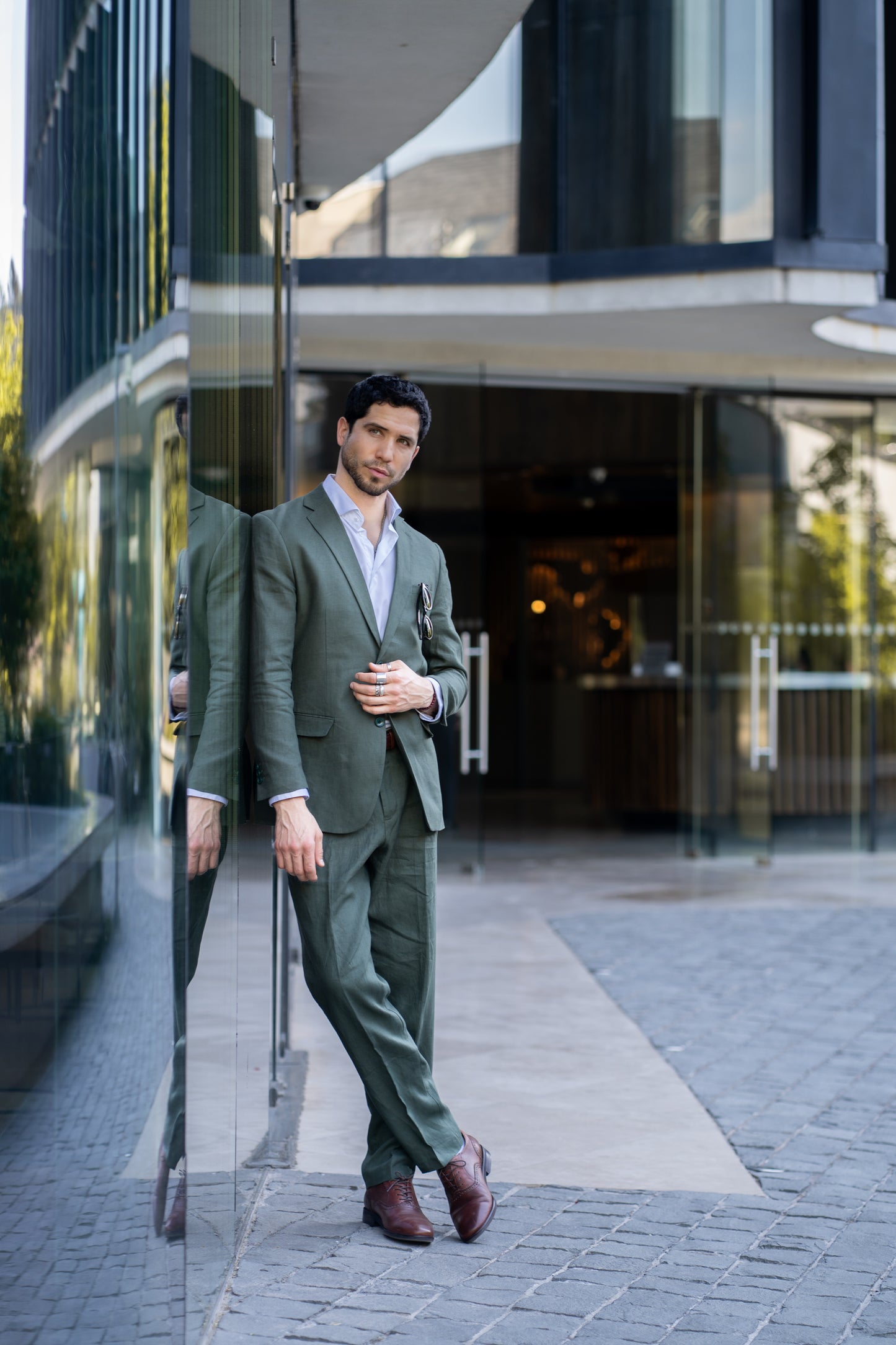 Traje Slim Fit Dos Piezas Lino Verde