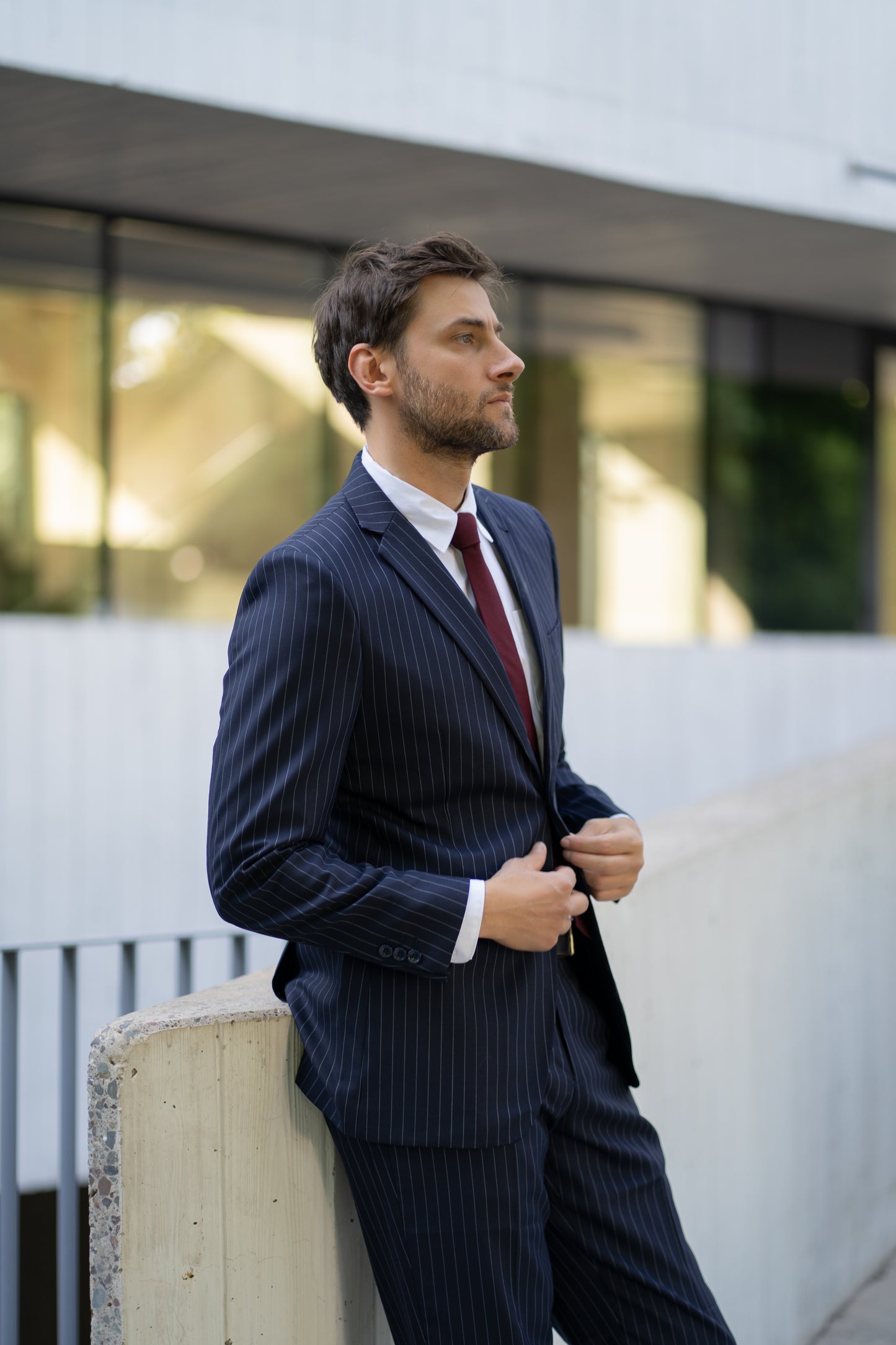 Traje Slim Fit Dos Piezas Azul Rayado