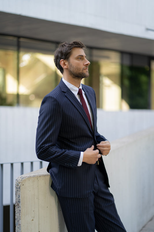 Traje Dos Piezas Azul Rayado