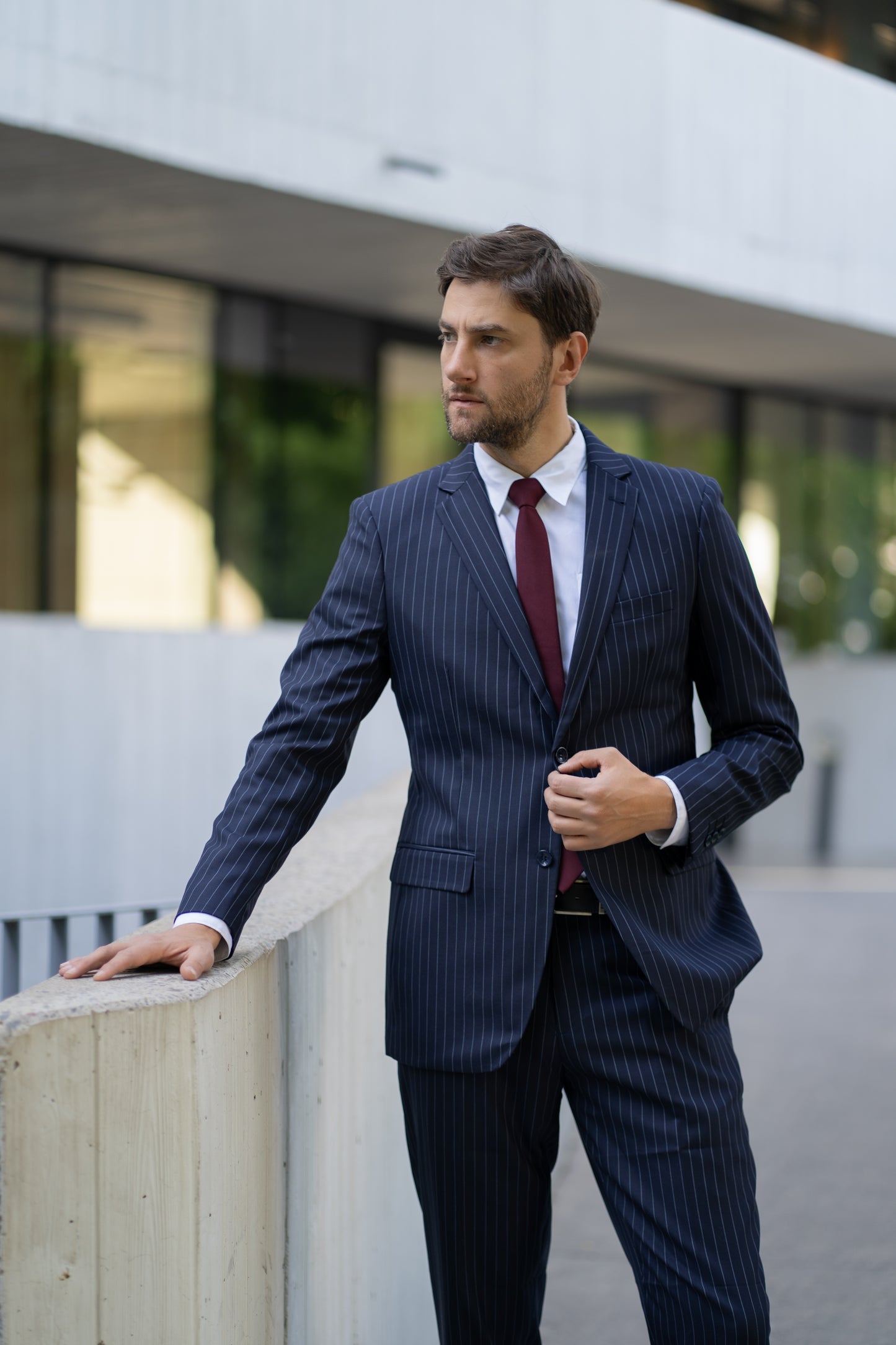 Traje Slim Fit Dos Piezas Azul Rayado