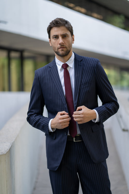 Traje Slim Fit Dos Piezas Azul Rayado