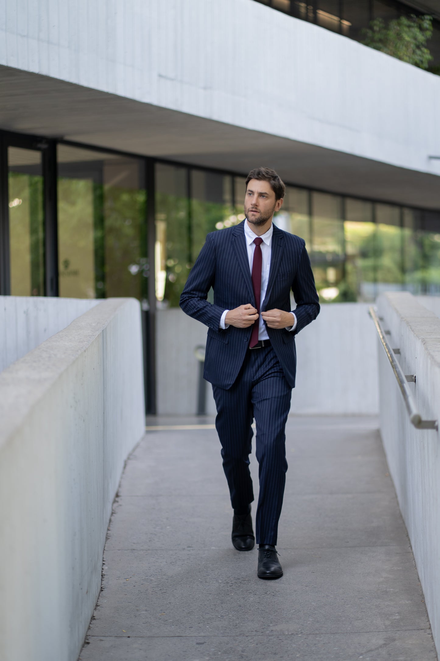 Traje Slim Fit Dos Piezas Azul Rayado