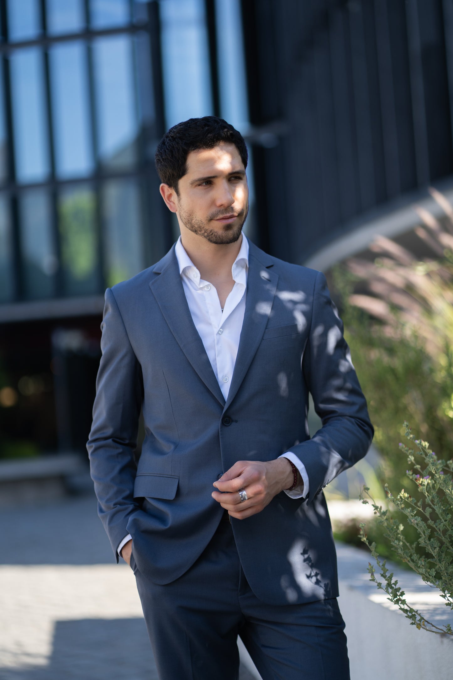 Traje Slim Fit Dos Piezas Azul Pizarra