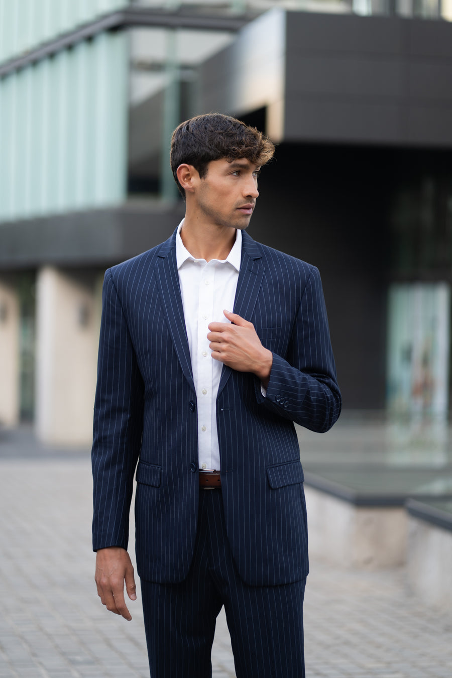 Traje Slim Fit Dos Piezas Azul Rayado