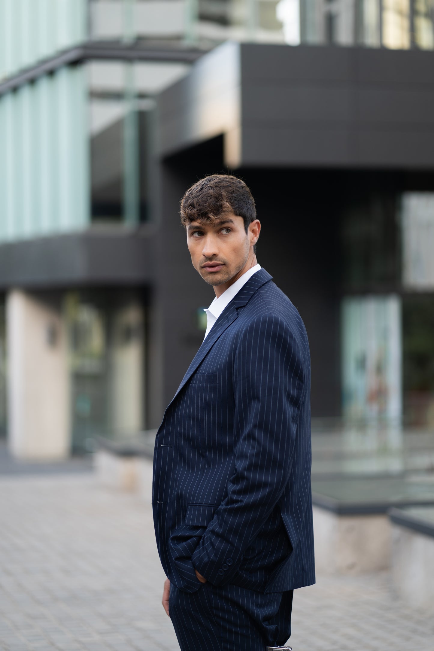Traje Slim Fit Dos Piezas Azul Rayado