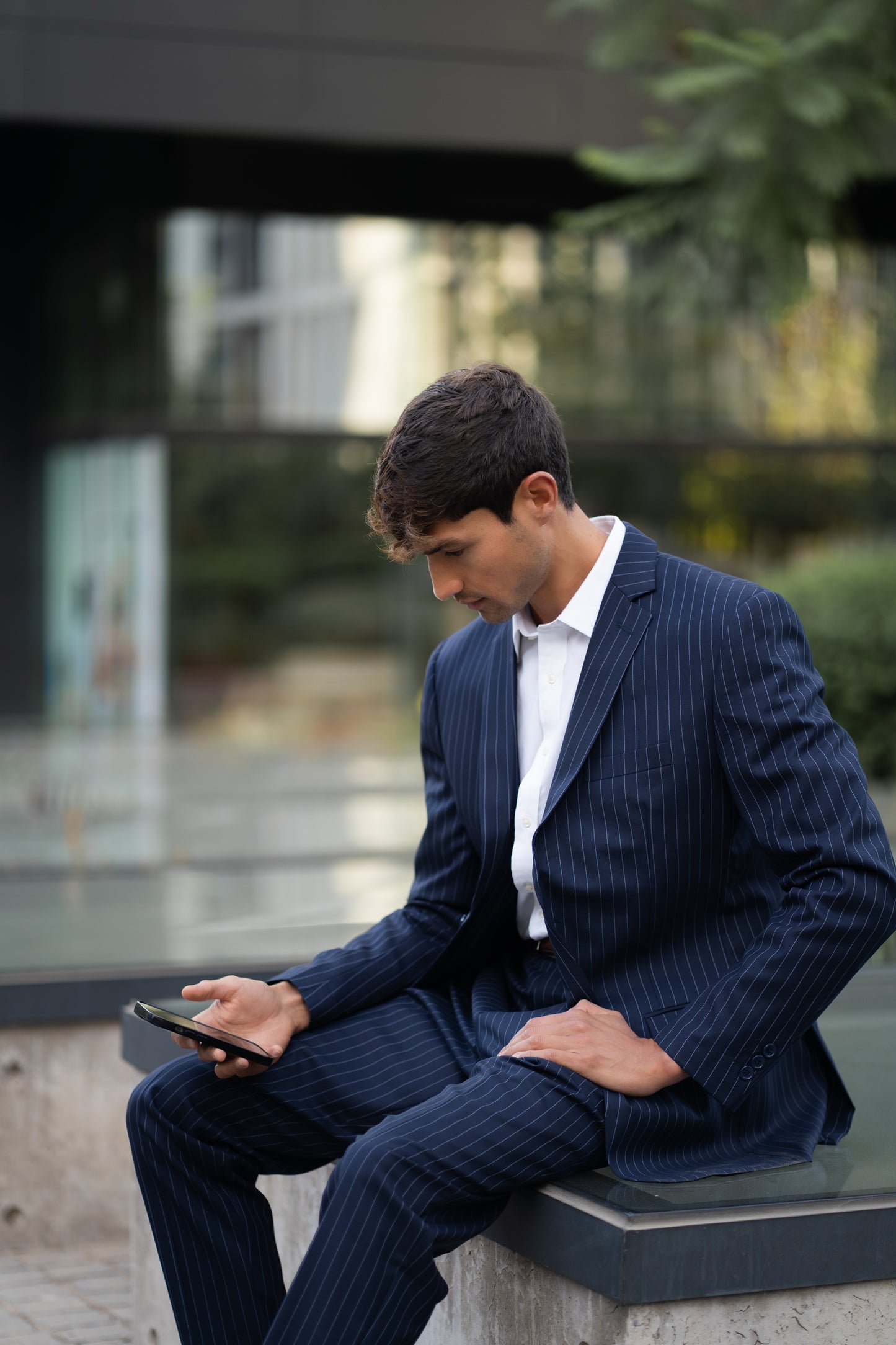 Traje Slim Fit Dos Piezas Azul Rayado