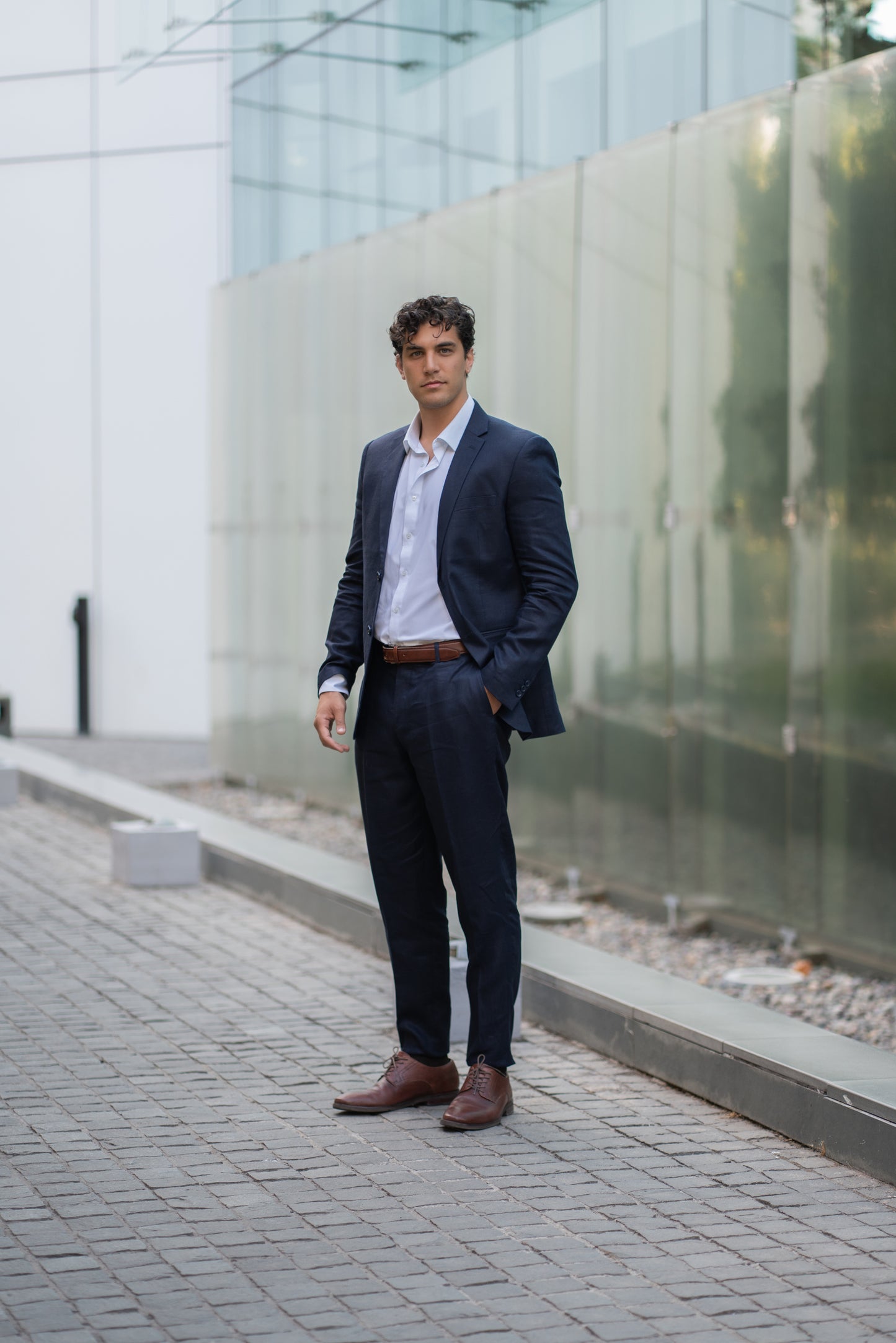 Traje Slim Fit Dos Piezas Lino Azul Marino