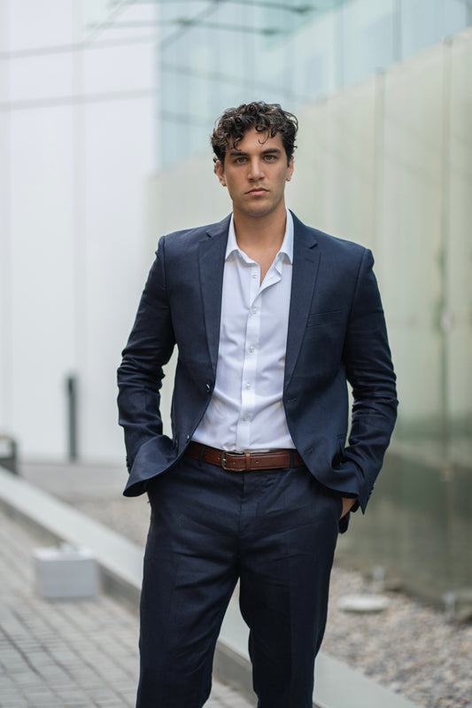 Traje Dos Piezas Lino Azul Marino