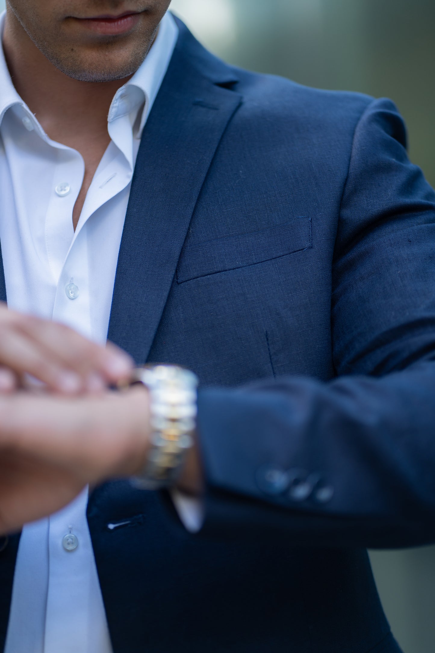 Traje Slim Fit Dos Piezas Lino Azul Marino