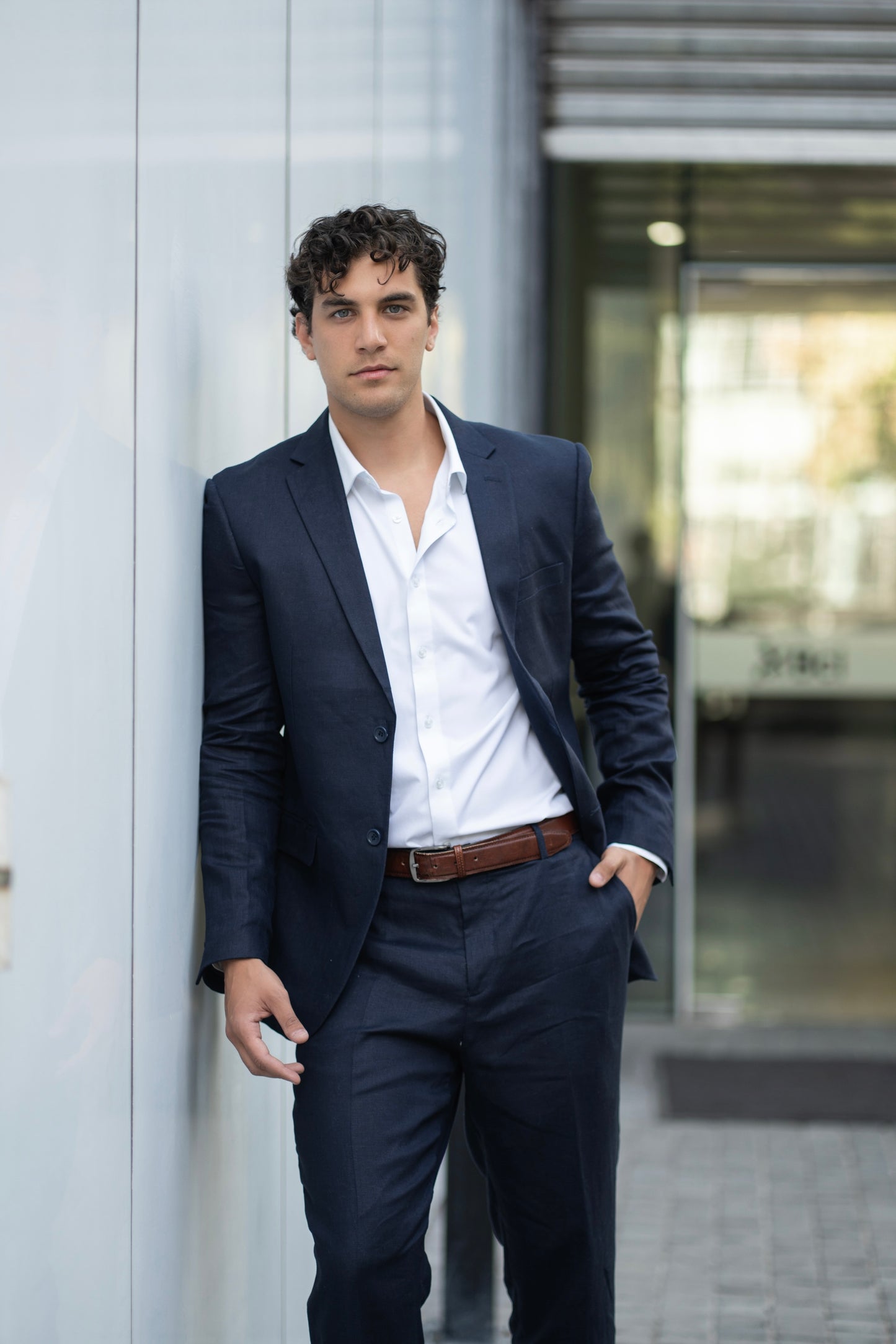 Traje Dos Piezas Lino Azul Marino