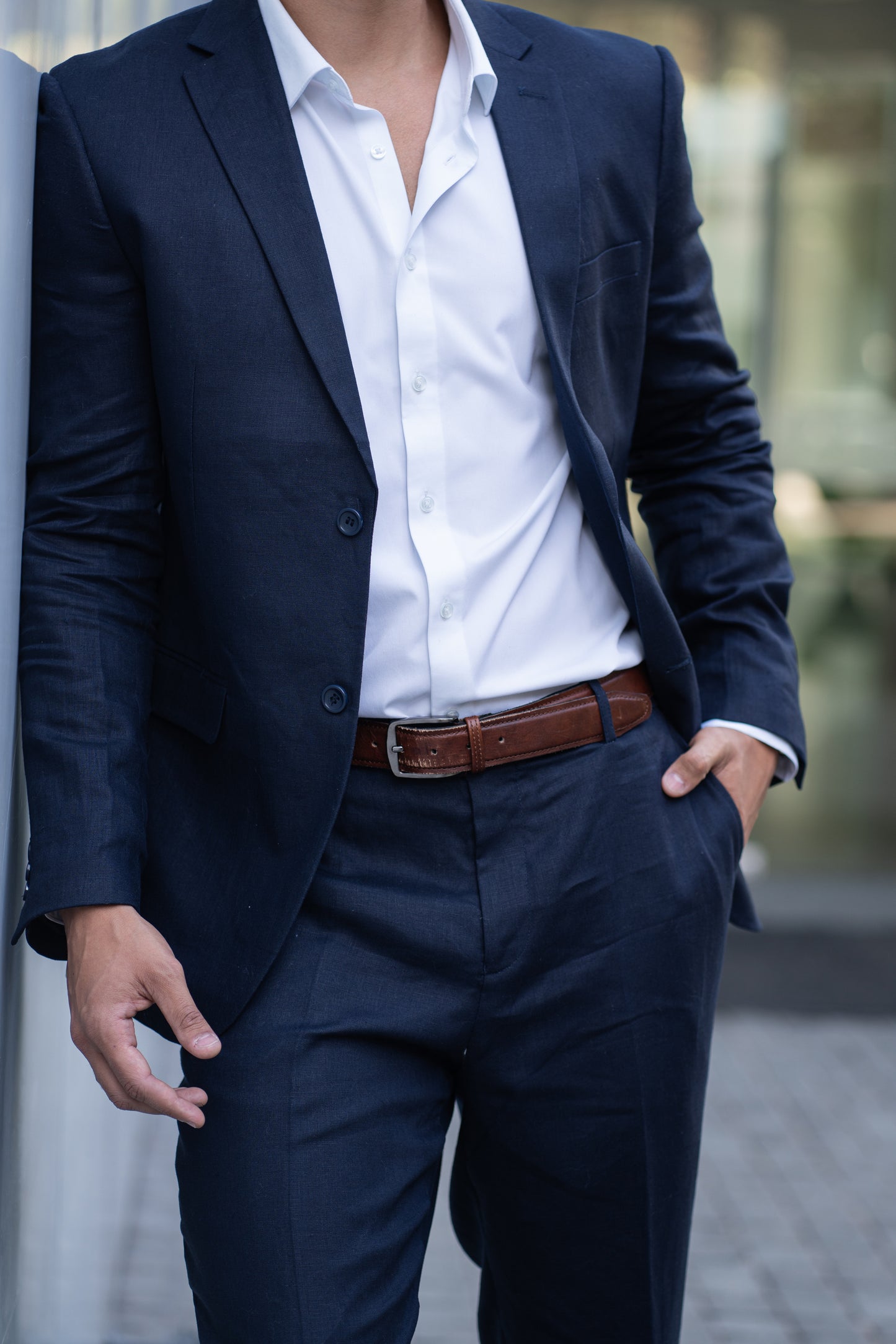 Traje Slim Fit Dos Piezas Lino Azul Marino