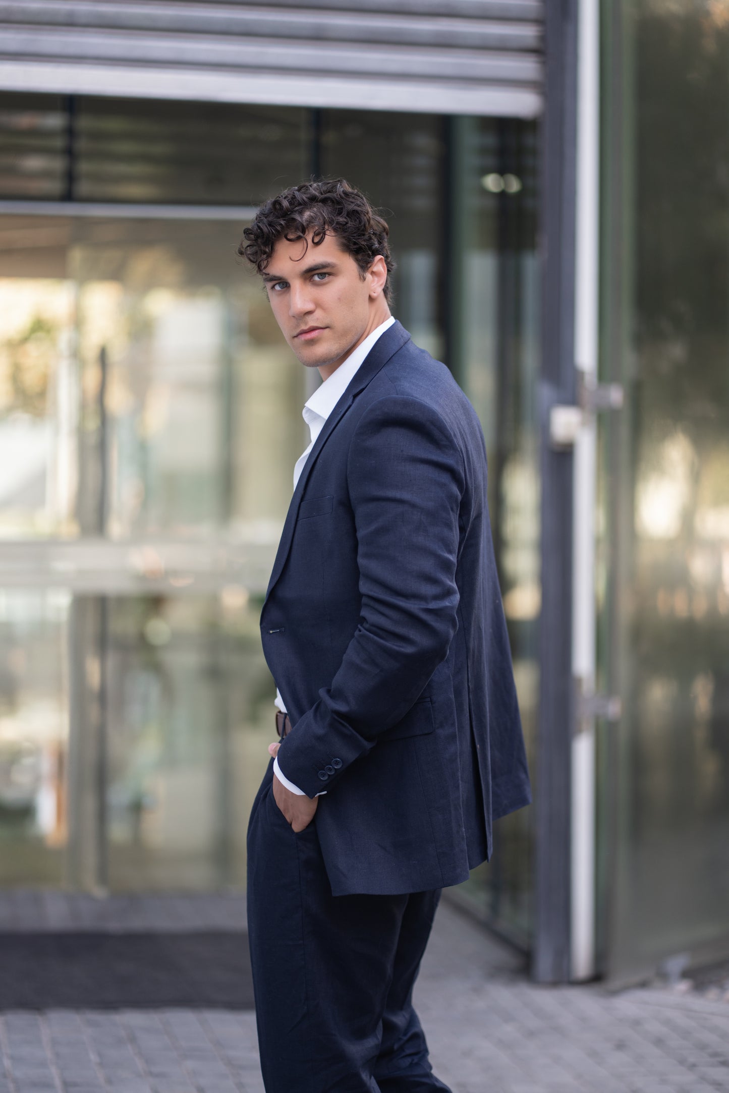 Traje Slim Fit Dos Piezas Lino Azul Marino