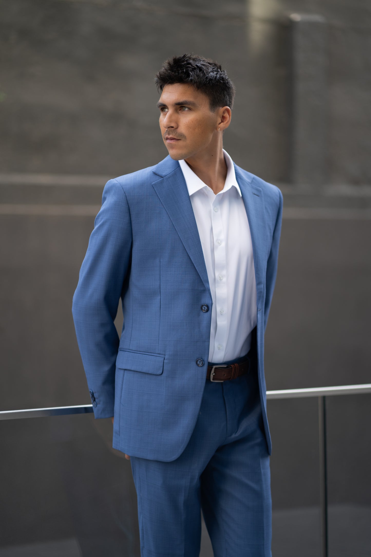 Traje Slim Fit Dos Piezas Azul Cuadrillé
