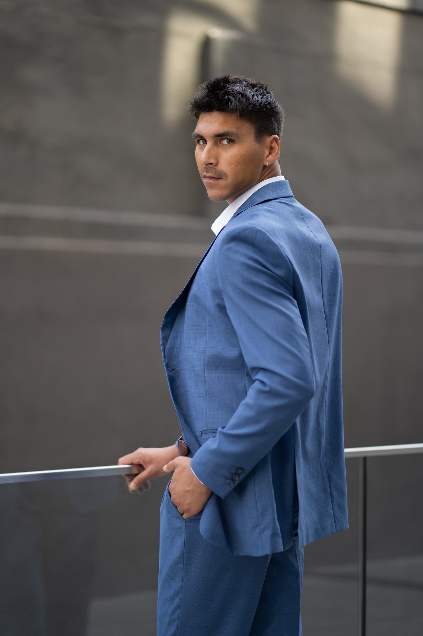 Traje Slim Fit Dos Piezas Azul Cuadrillé