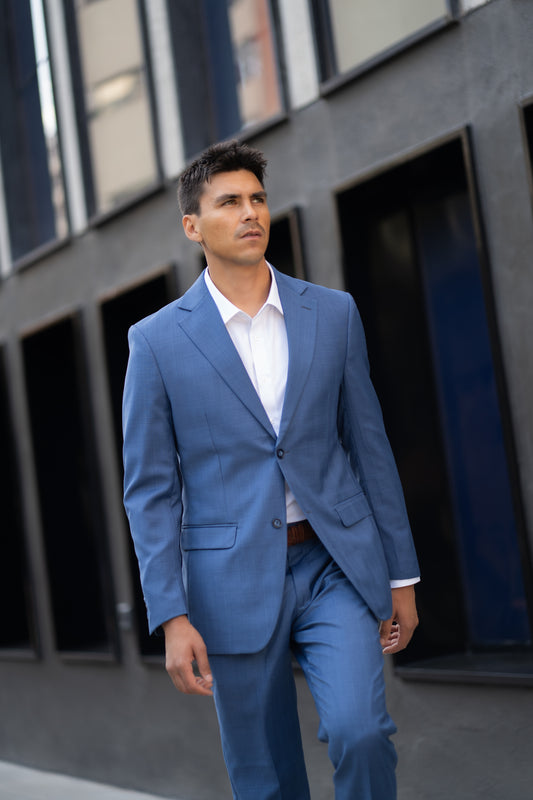 Traje Slim Fit Dos Piezas Azul Cuadrillé