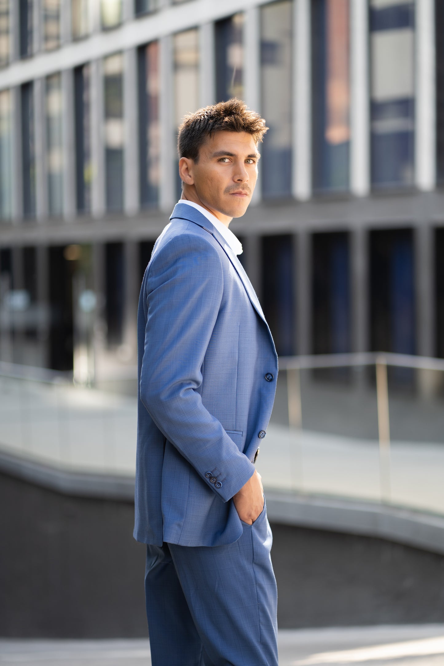 Traje Slim Fit Dos Piezas Azul Cuadrillé