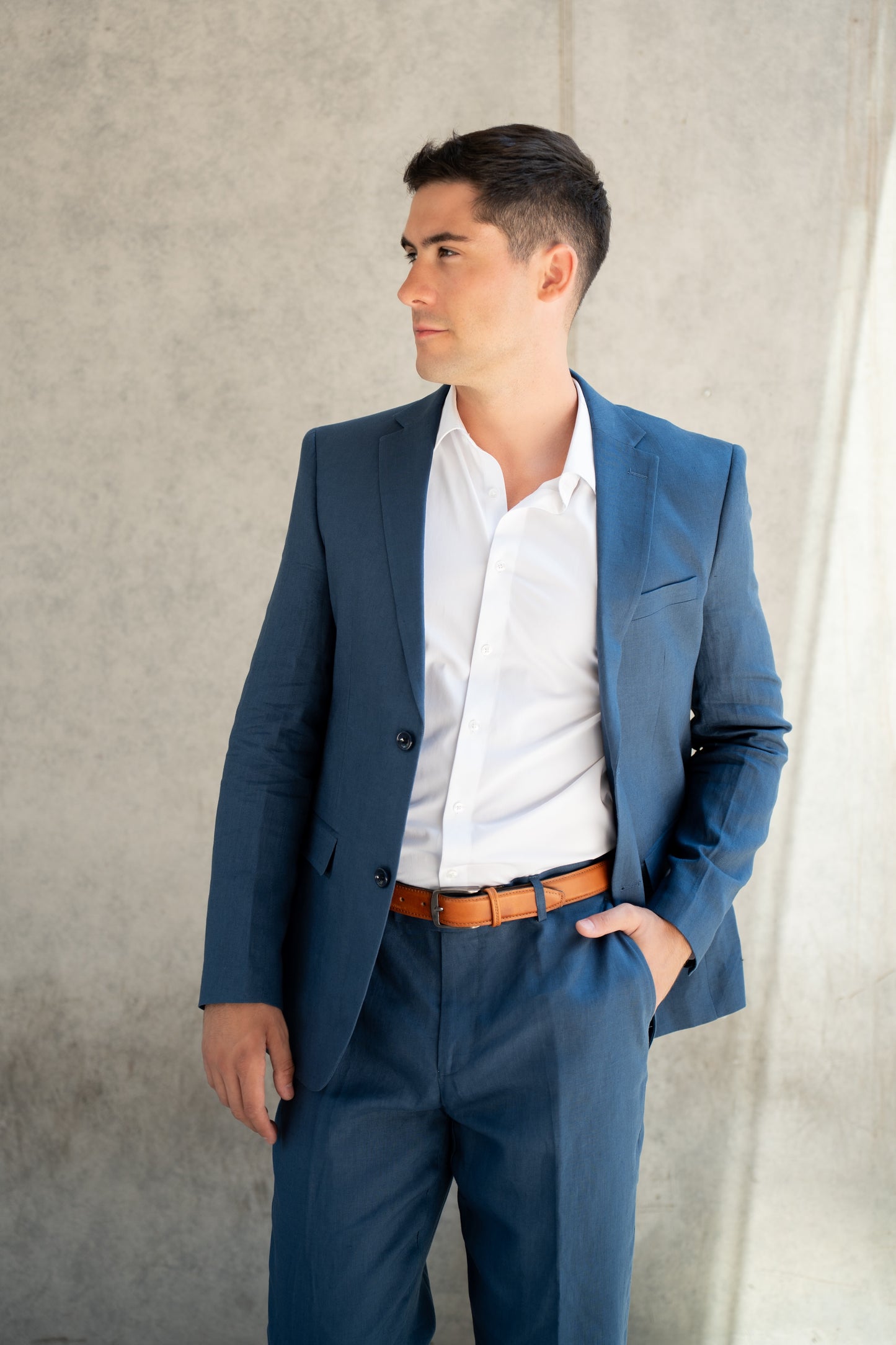 Traje Slim Fit Dos Piezas Lino Azul