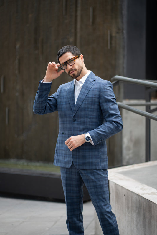Traje Dos Piezas Cuadrillé Azul