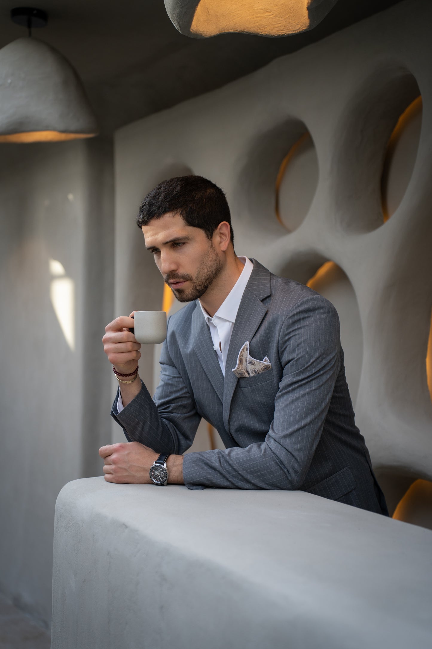 Traje Slim Fit Dos Piezas Gris Rayado