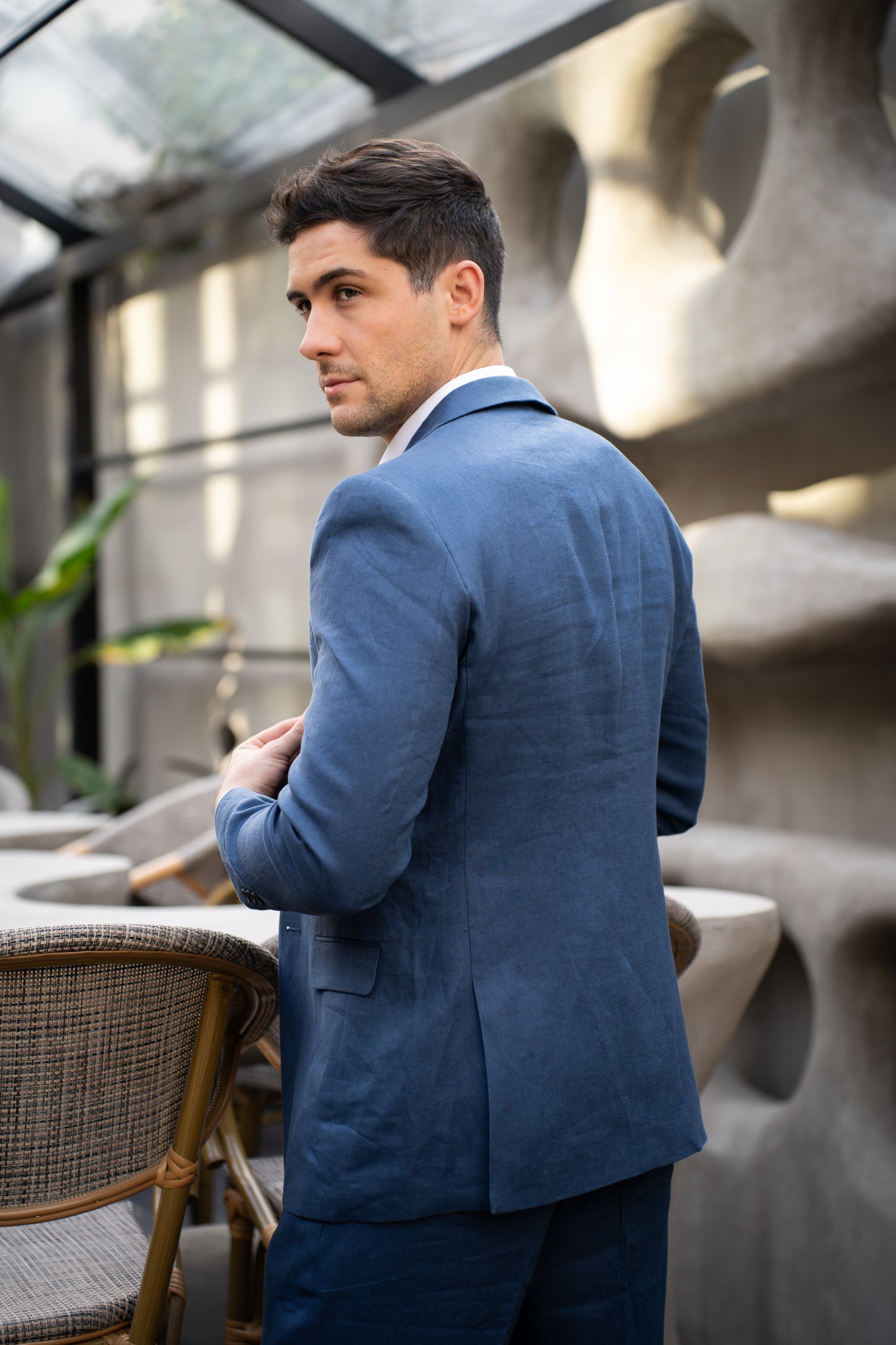 Traje Slim Fit Dos Piezas Lino Azul