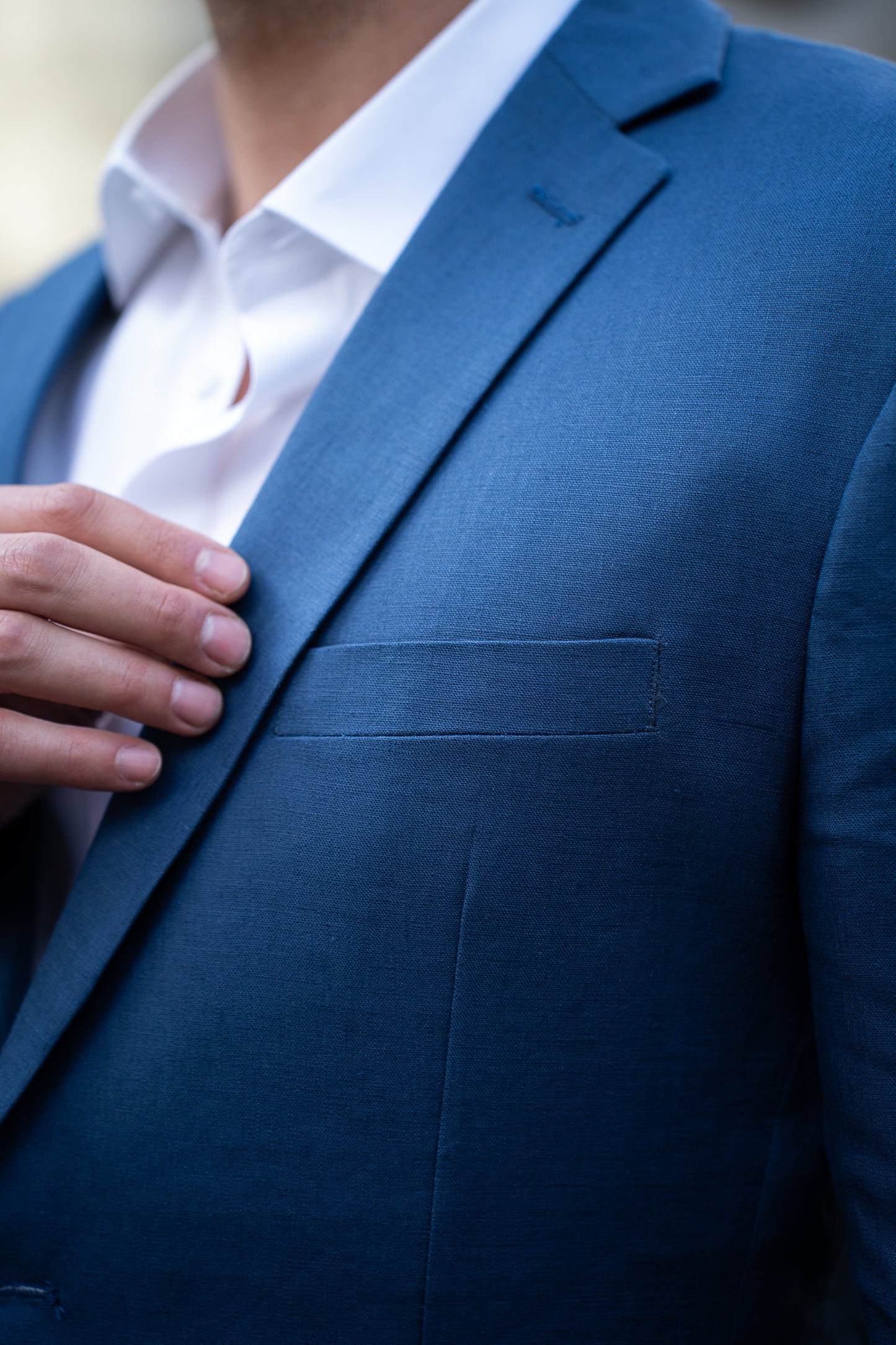 Traje Slim Fit Dos Piezas Lino Azul