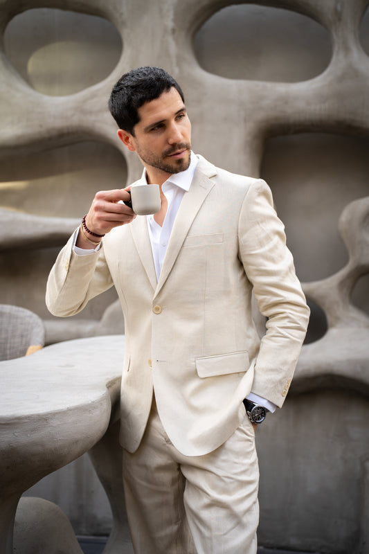 Traje Slim Fit Dos Piezas Lino Beige