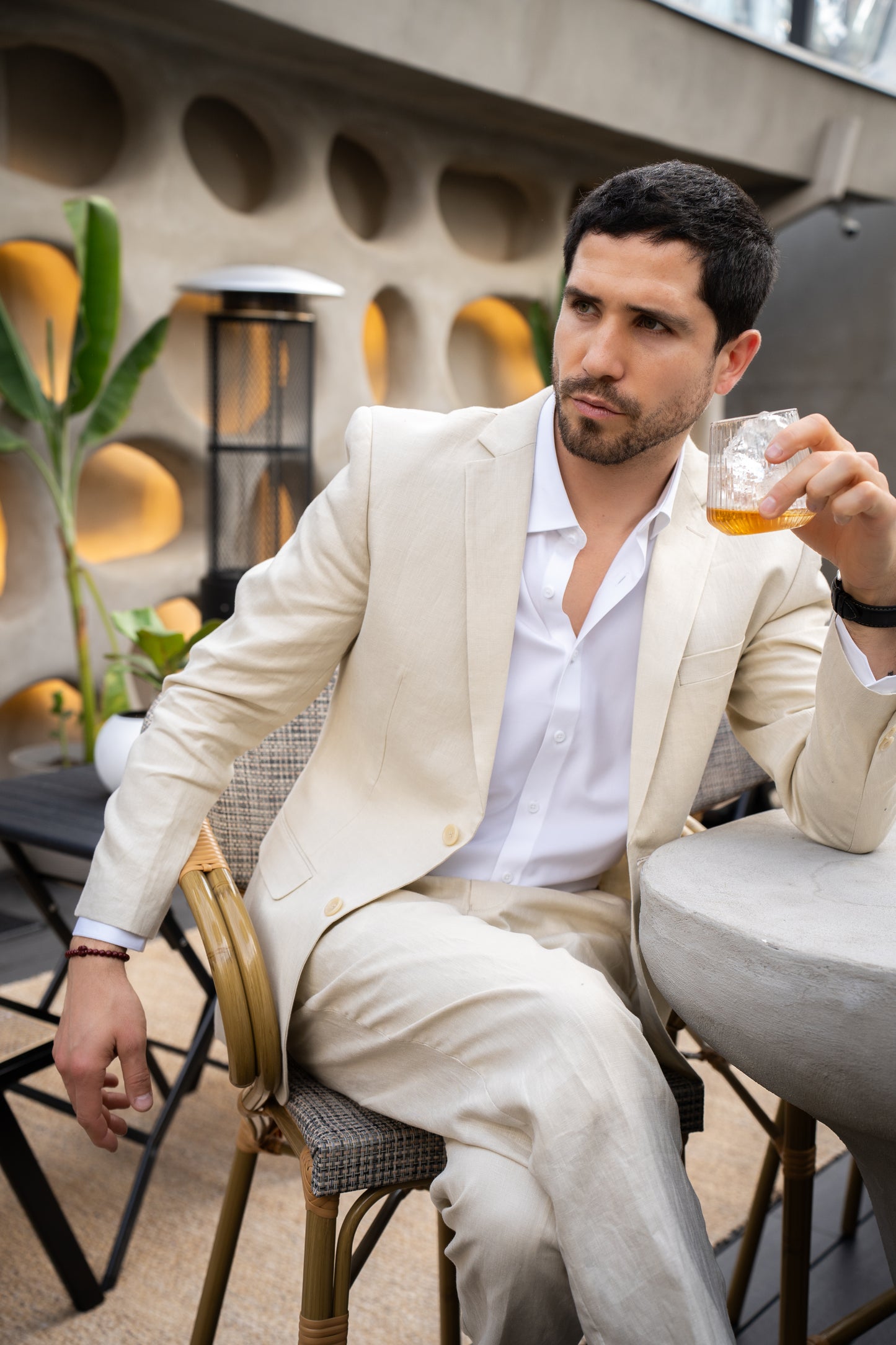 Traje Slim Fit Dos Piezas Lino Beige