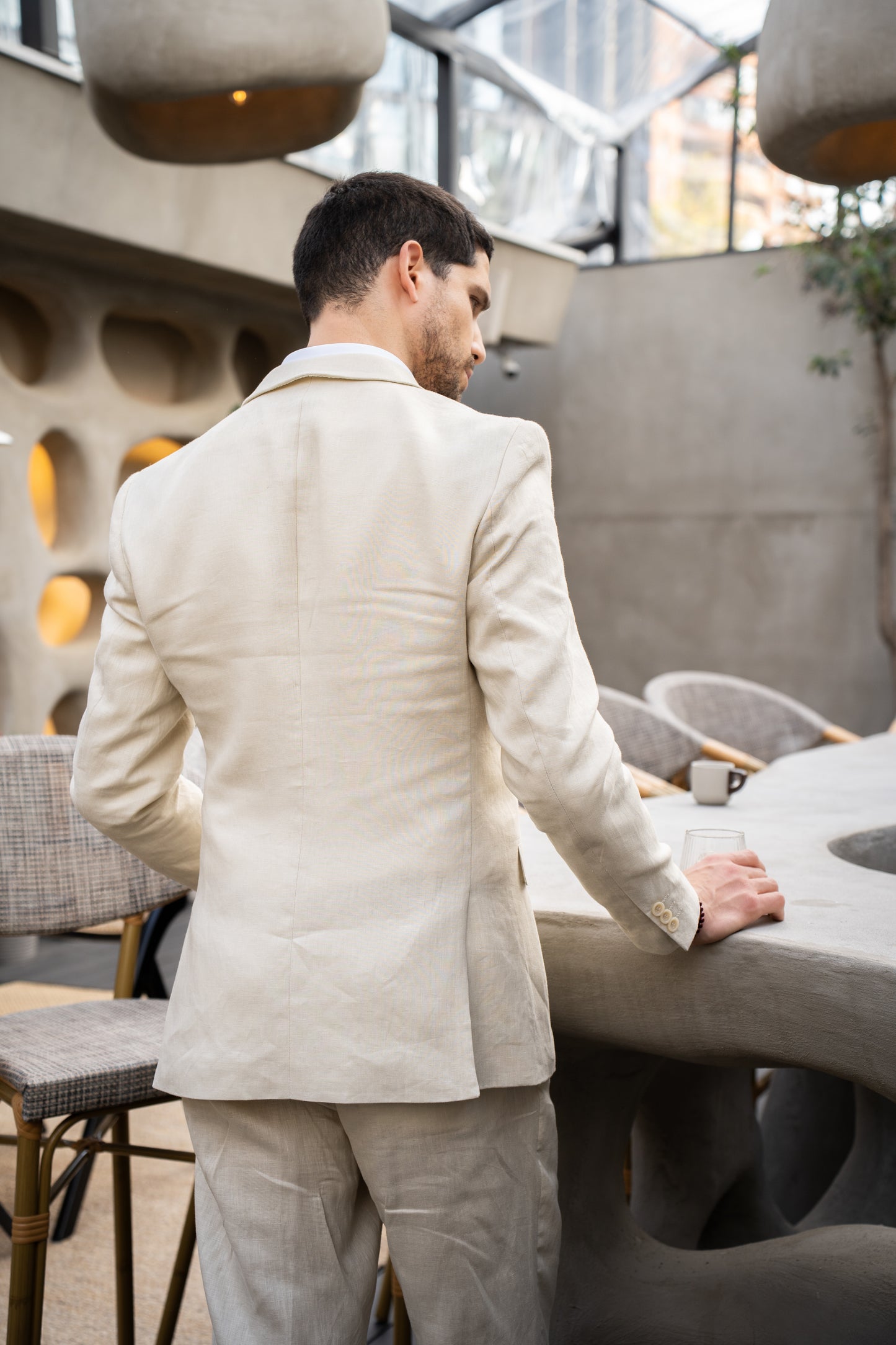 Traje Slim Fit Dos Piezas Lino Beige