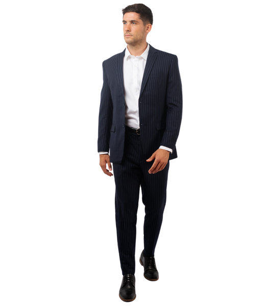 Traje Slim Fit Dos Piezas Azul Rayado