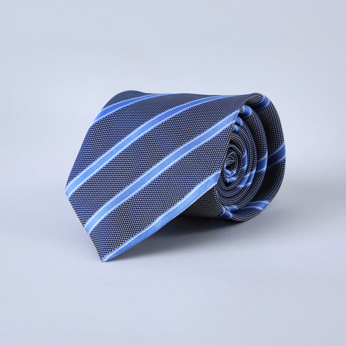 Corbata Gris Satin Rayas Celestes