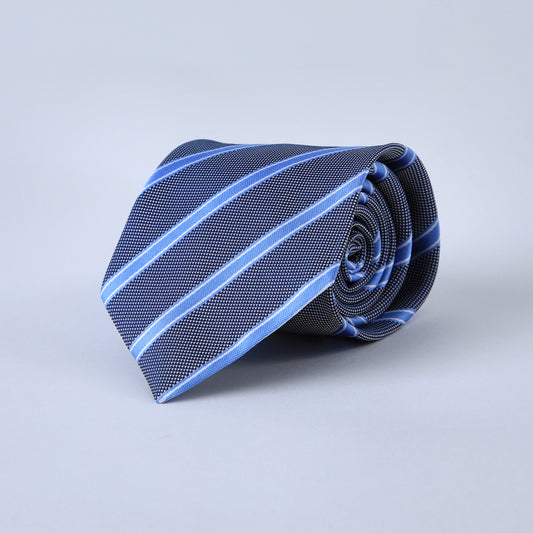 Corbata Gris Satin Rayas Celestes